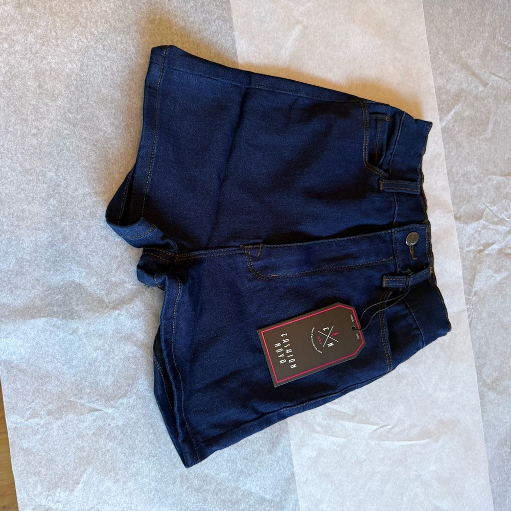 Fashion Nova Dark Blue High-Waist Denim Shorts